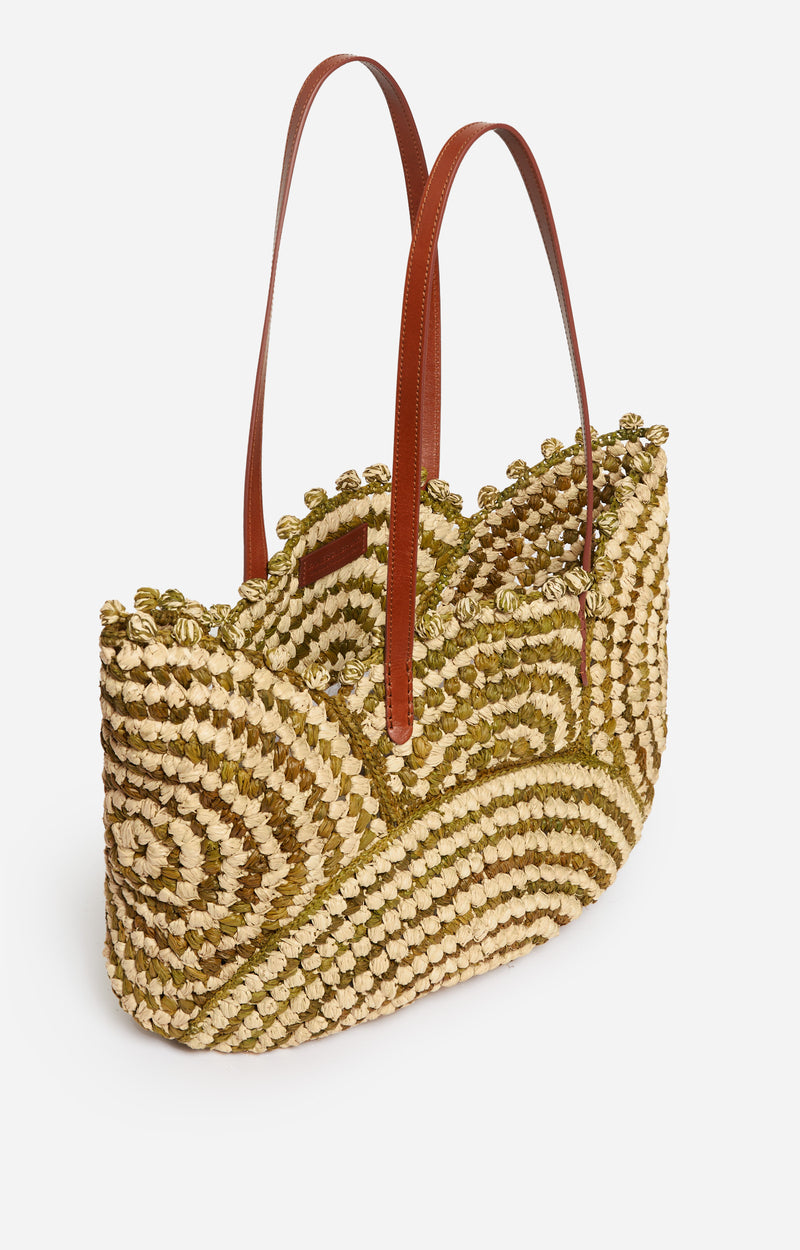 TWO-TONE RAFFIA GREEN BASKET