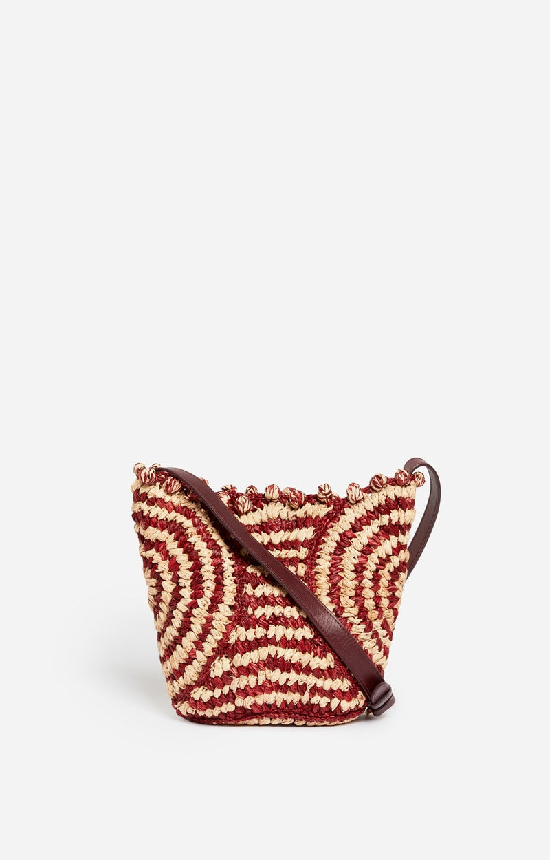 SMALL TWO-TONE RAFFIA BURGUNDY BASKET