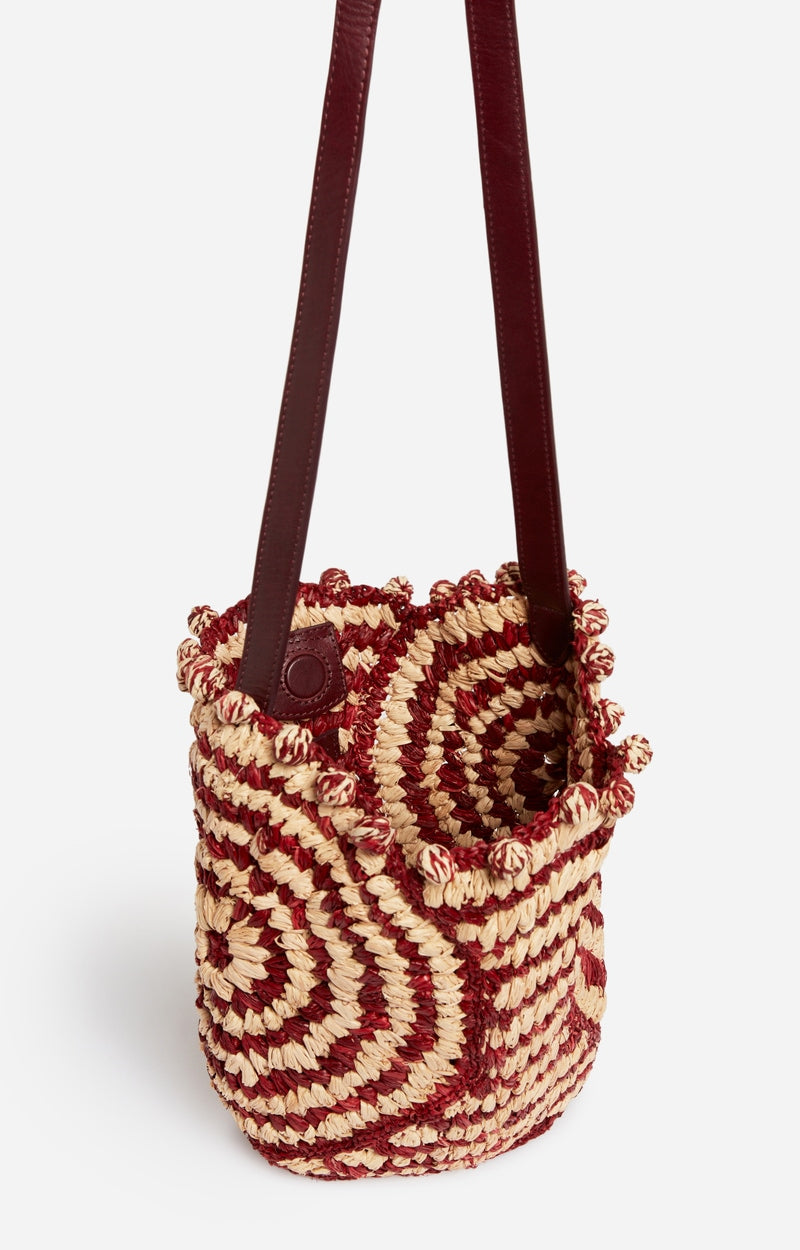 SMALL TWO-TONE RAFFIA BURGUNDY BASKET