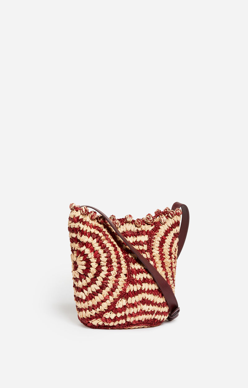 SMALL TWO-TONE RAFFIA BURGUNDY BASKET