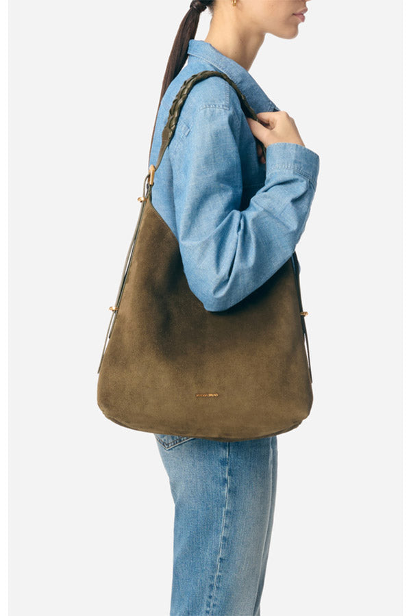 JESS KAKI LARGE CALF LEATHER HOBO BAG