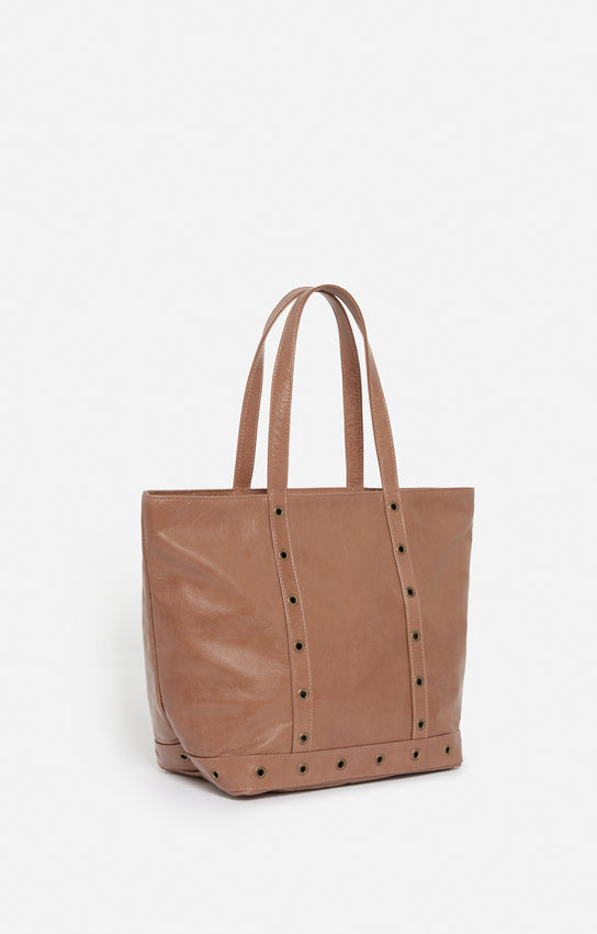 LEATHER M CANDY BROWN ZIPPED CABAS TOTE