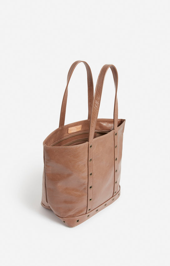 LEATHER M CANDY BROWN ZIPPED CABAS TOTE