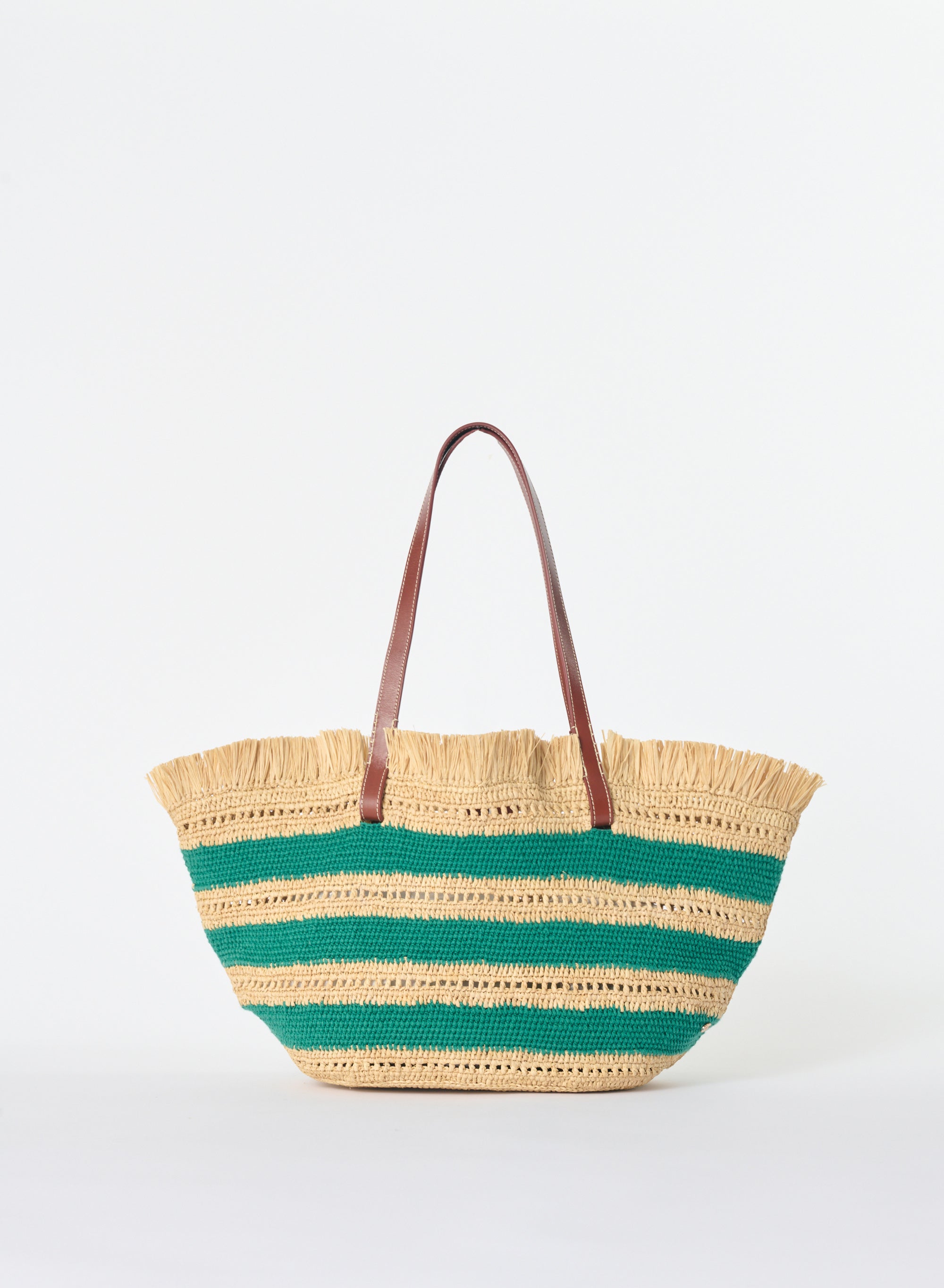 RAFFIA AND COTTON GREEN BASKET