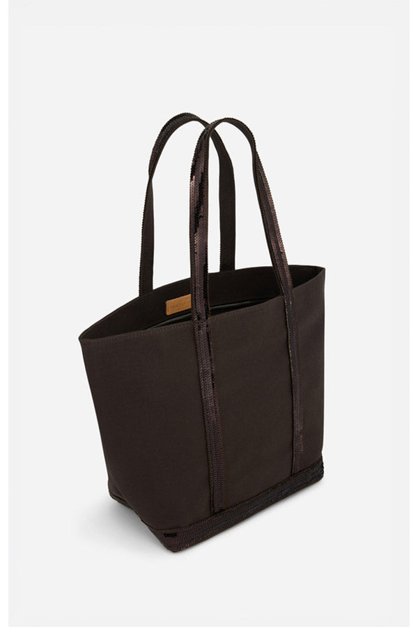 CANVAS M COFFEE ZIPPED CABAS TOTE