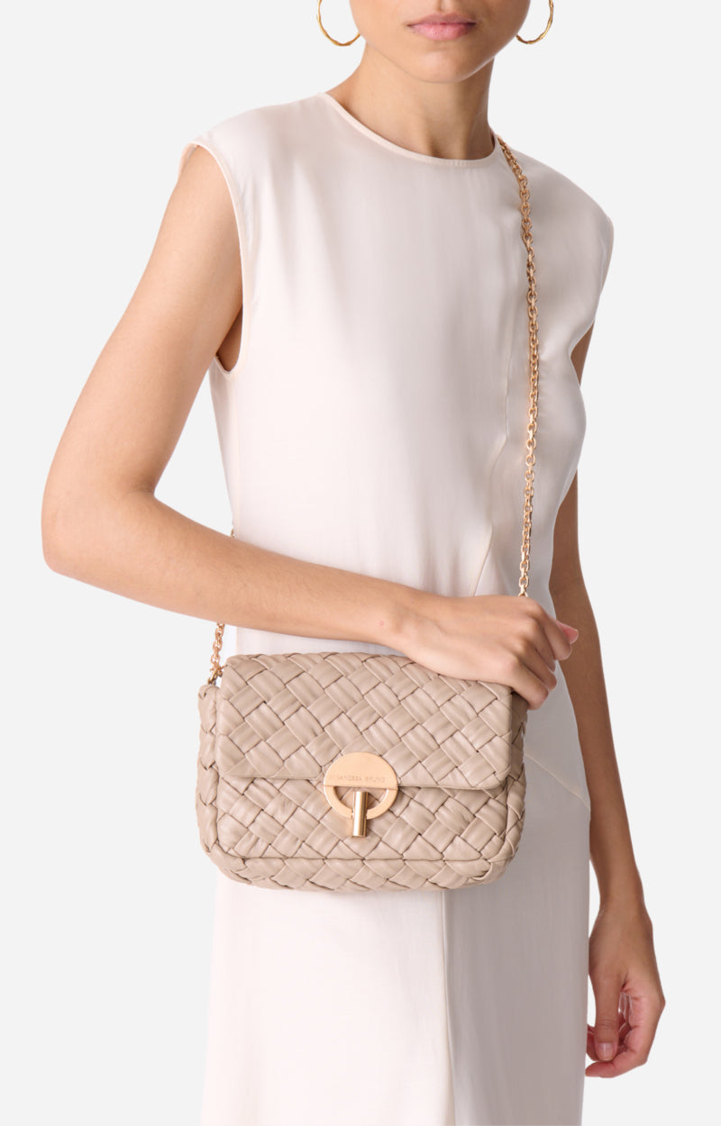 MEDIUM BRAIDED LEATHER BEIGE MOON BAG