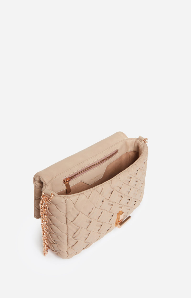 MEDIUM BRAIDED LEATHER BEIGE MOON BAG