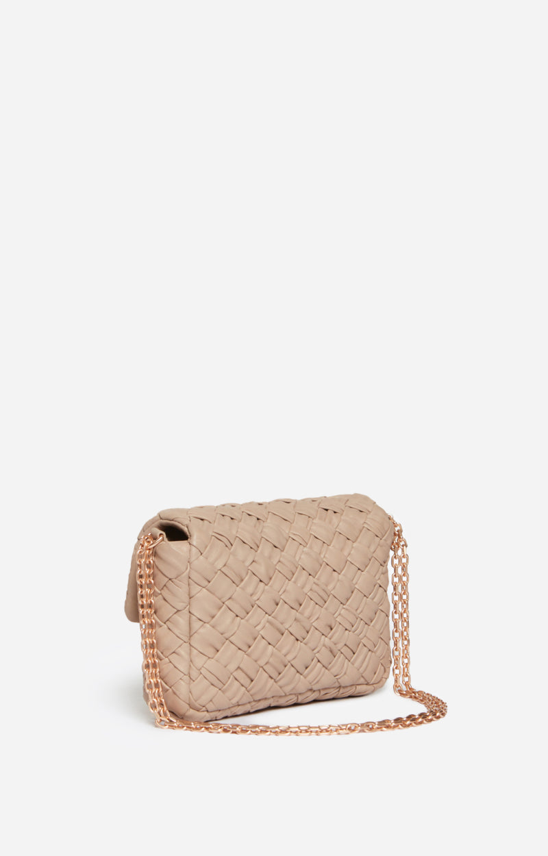 MEDIUM BRAIDED LEATHER BEIGE MOON BAG