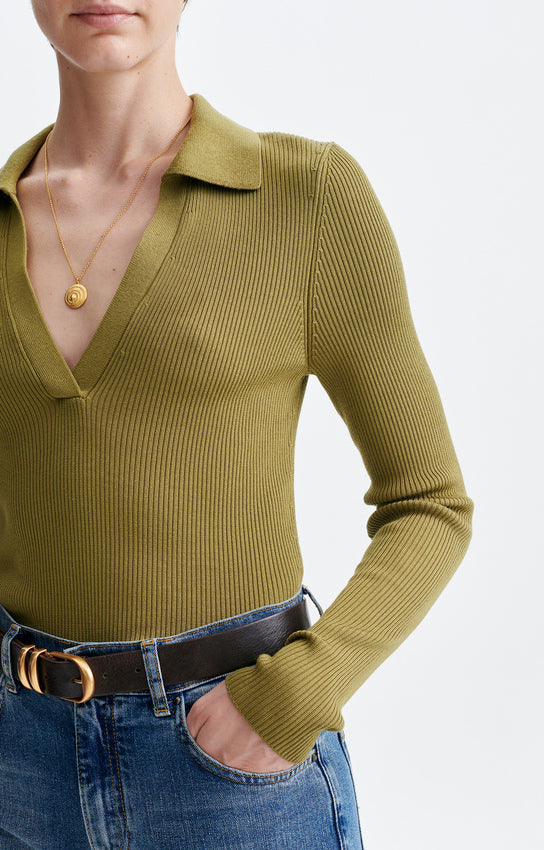 HORACE RIBBED POLO NECK TOP