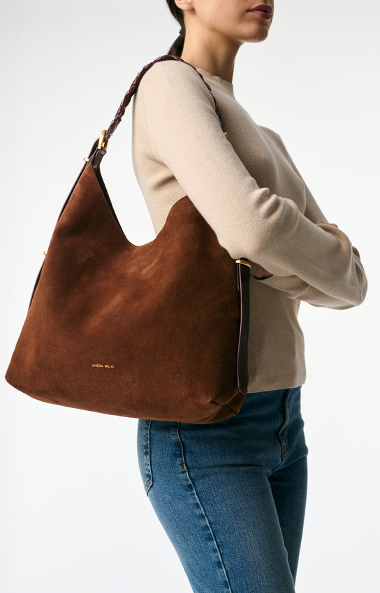JESS COGNAC LARGE CALF LEATHER HOBO BAG