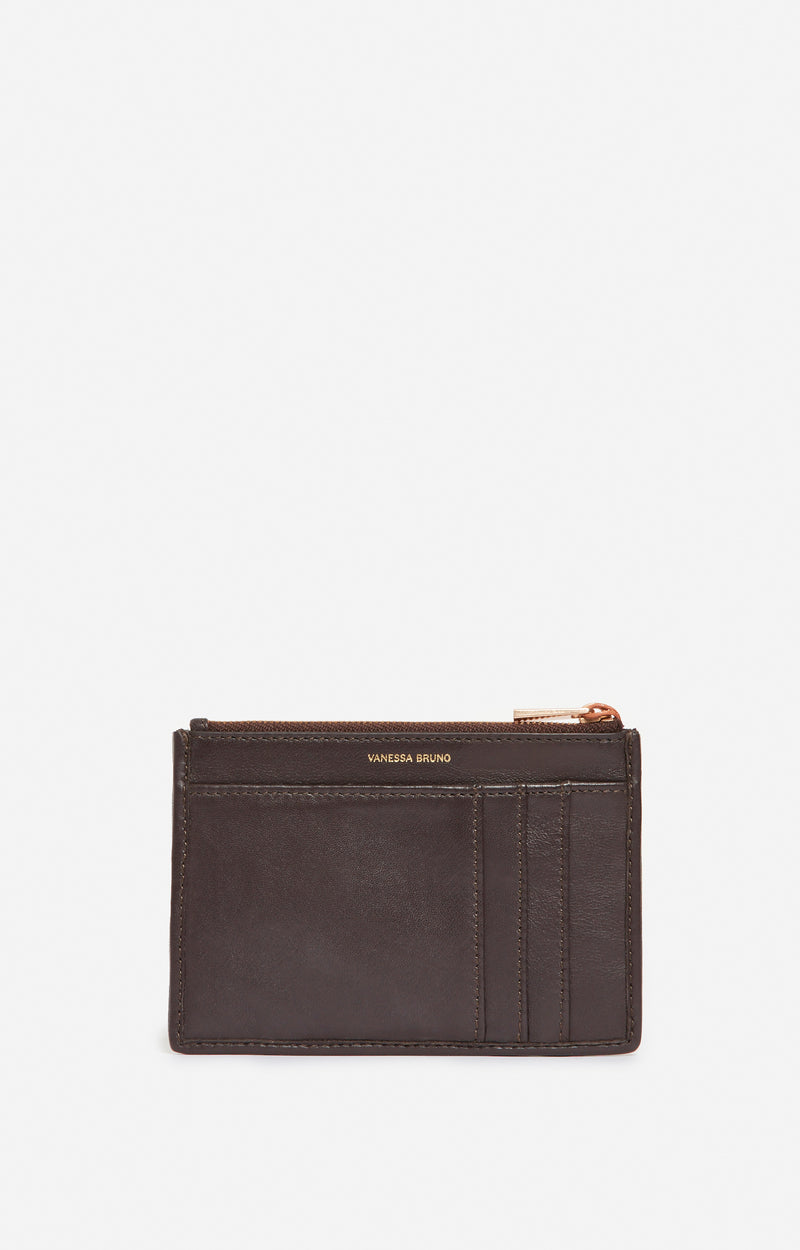 BRAIDED LEATHER CHOCOLATE CARD HOLDER