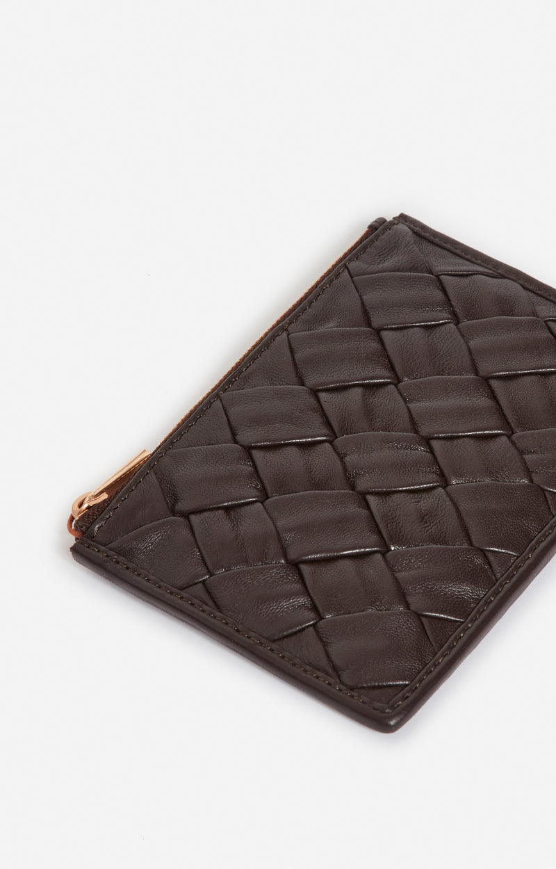 BRAIDED LEATHER CHOCOLATE CARD HOLDER