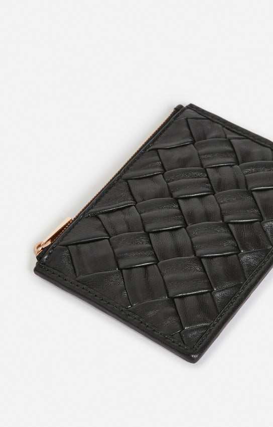 BRAIDED LEATHER BLACK CARD HOLDER