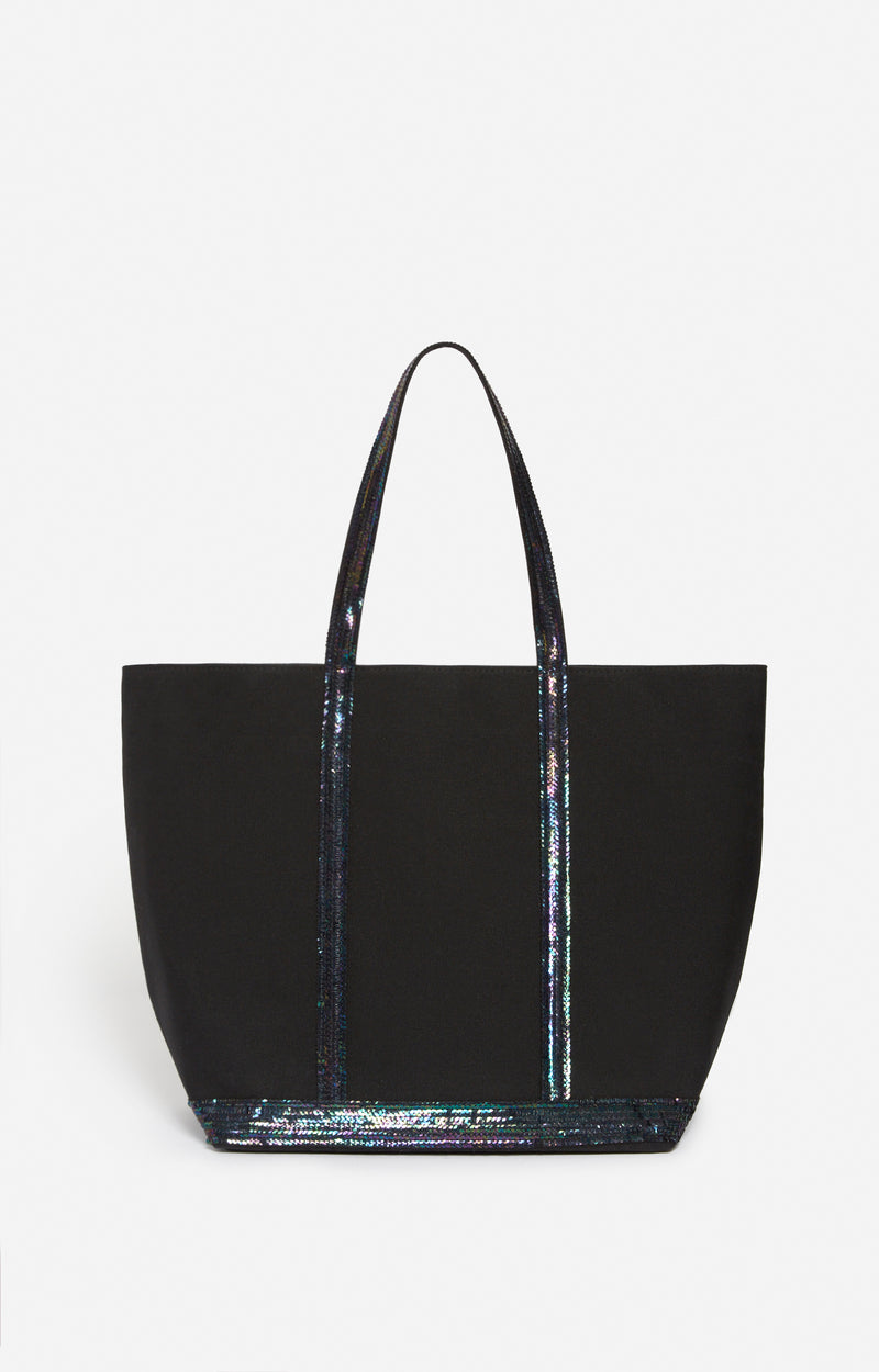 CANVAS L IRIDESCENT BLACK ZIPPED CABAS TOTE