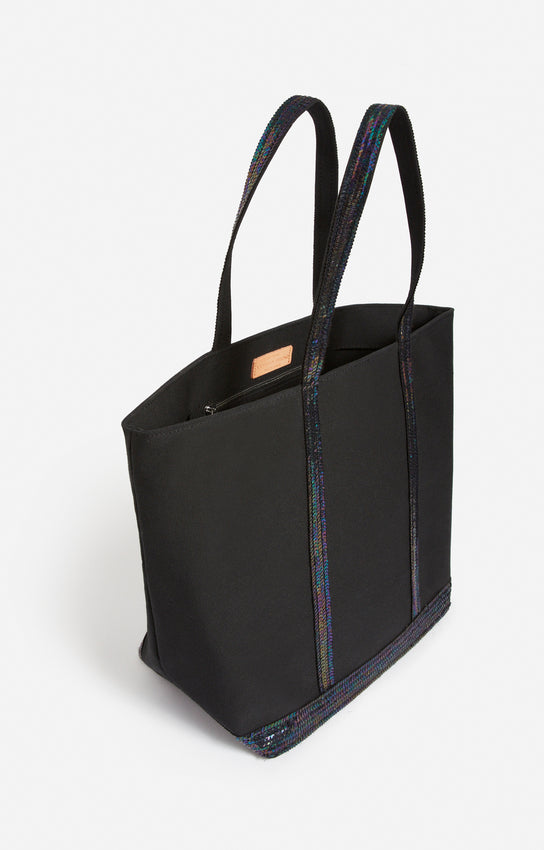 CANVAS L IRIDESCENT BLACK ZIPPED CABAS TOTE