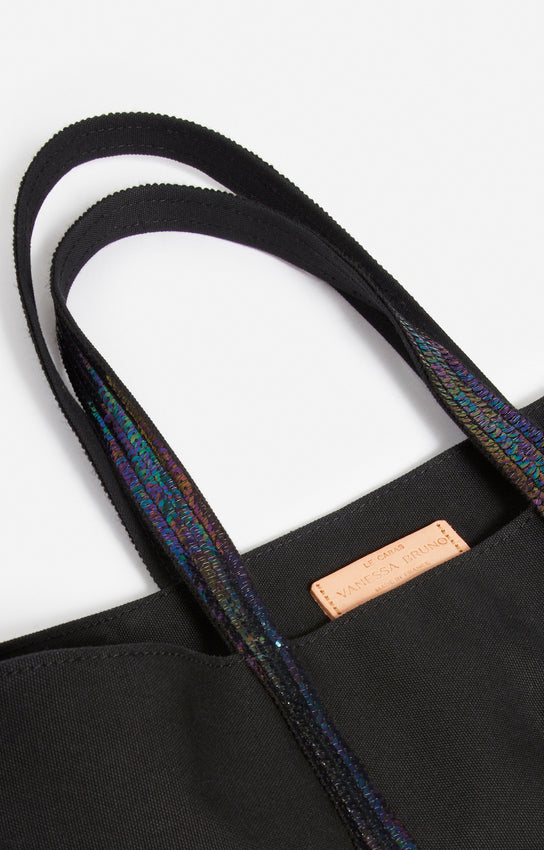 CANVAS L IRIDESCENT BLACK ZIPPED CABAS TOTE