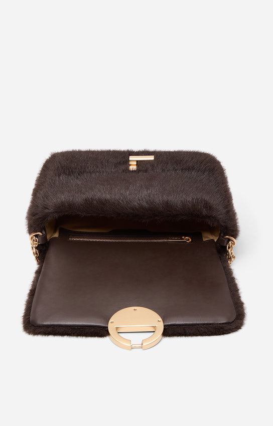 MEDIUM CHOCOLATE FAUX FUR MOON BAG