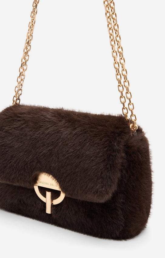 MEDIUM CHOCOLATE FAUX FUR MOON BAG