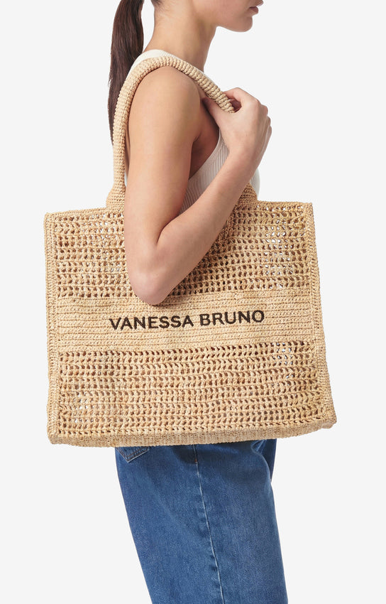 LARGE CROCHETED RAFFIA SAND BASKET