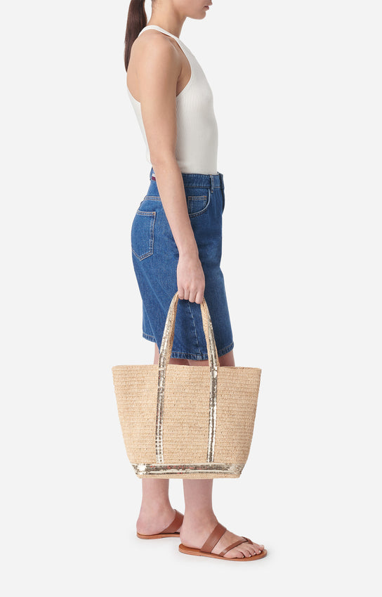 RAPHIA M GOLD CABAS TOTE