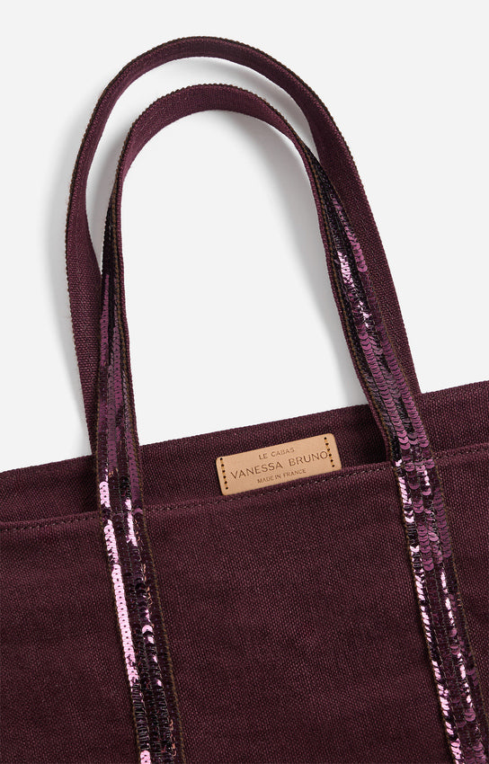 LINEN M AUBERGINE ZIPPED CABAS TOTE