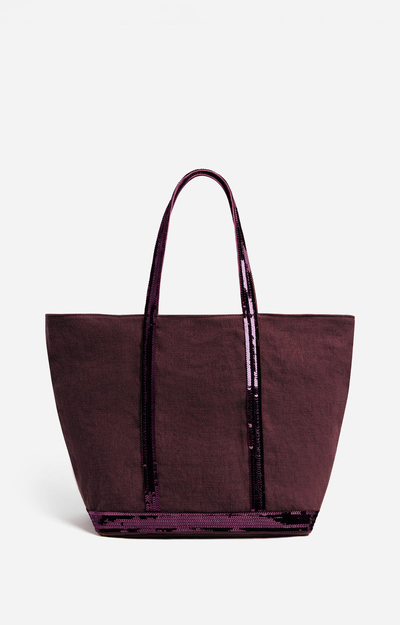 LINEN L AUBERGINE ZIPPED CABAS TOTE