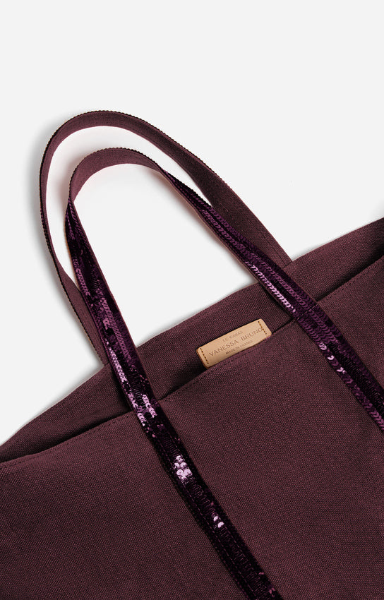 LINEN L AUBERGINE ZIPPED CABAS TOTE