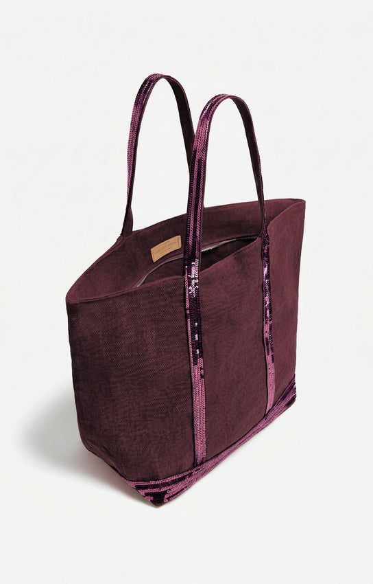 LINEN L AUBERGINE ZIPPED CABAS TOTE