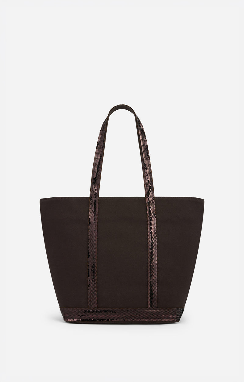 CANVAS M COFFEE ZIPPED CABAS TOTE