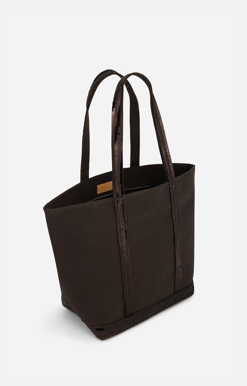 CANVAS M COFFEE ZIPPED CABAS TOTE