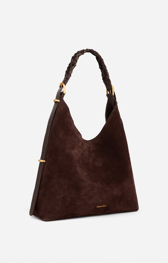 JESS CHOCOLATE LARGE CALF LEATHER HOBO BAG