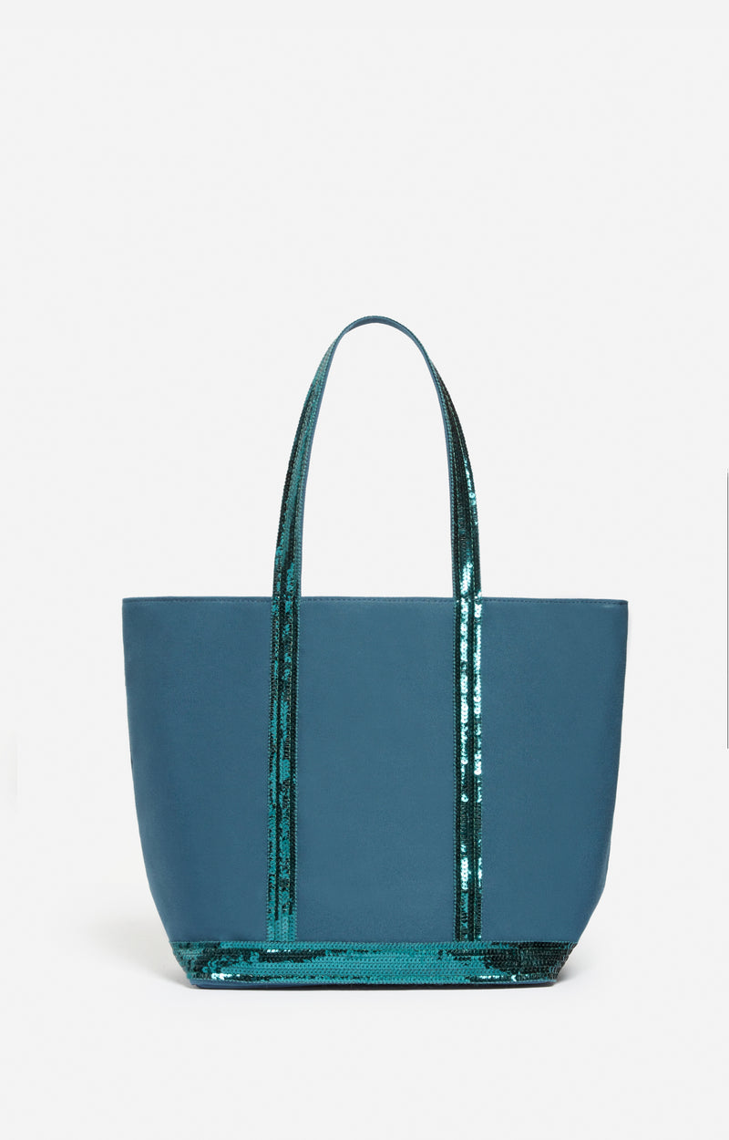 CANVAS M PEACOCK GREEN ZIPPED CABAS TOTE