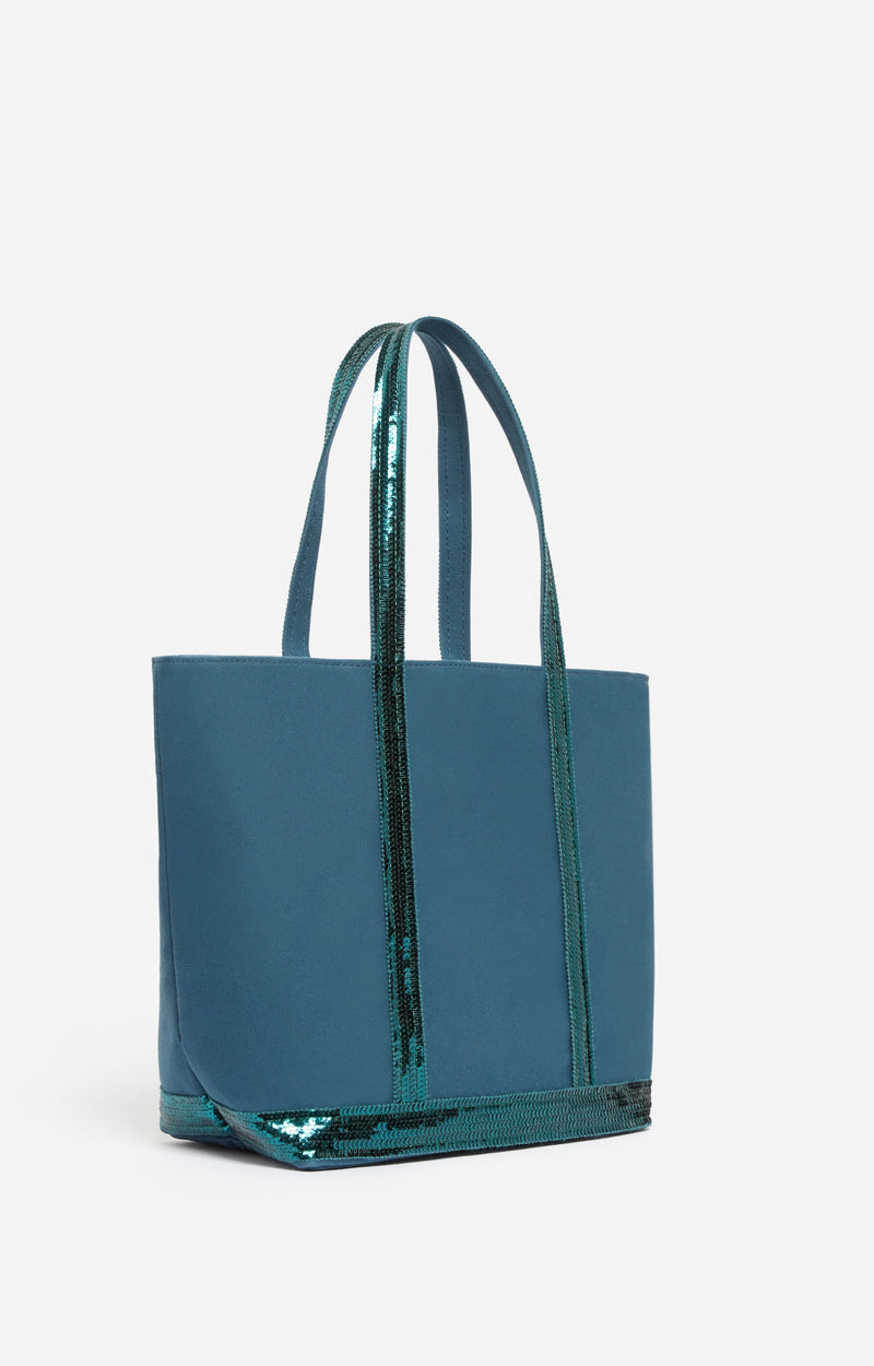 CANVAS M PEACOCK GREEN ZIPPED CABAS TOTE