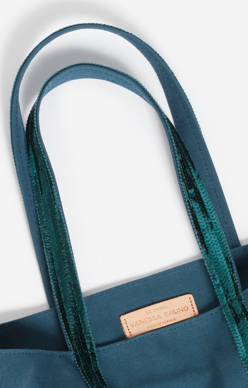 CANVAS M PEACOCK GREEN ZIPPED CABAS TOTE