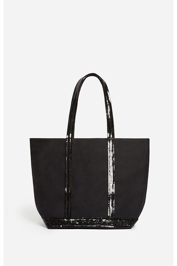 CANVAS M BLACK ZIPPED CABAS TOTE