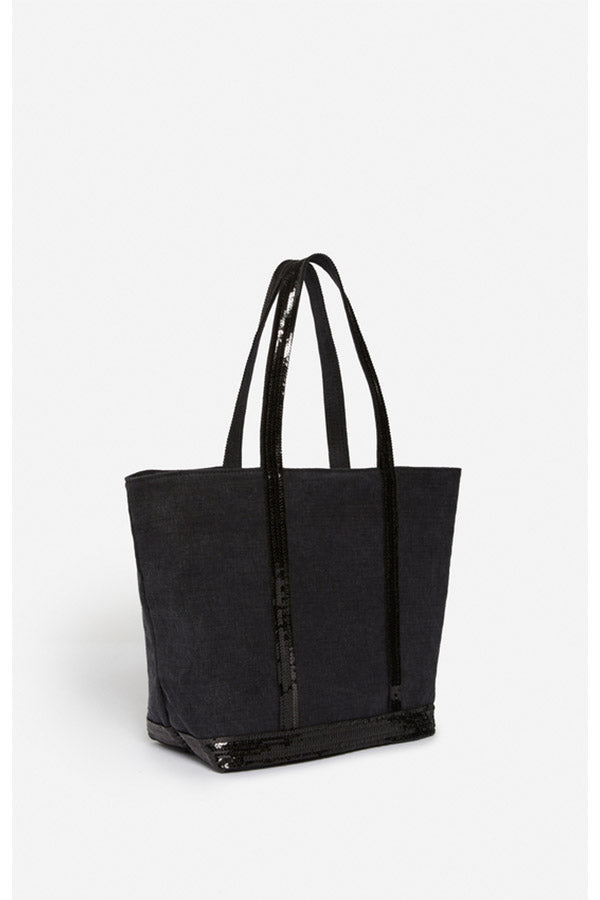 CANVAS M BLACK ZIPPED CABAS TOTE