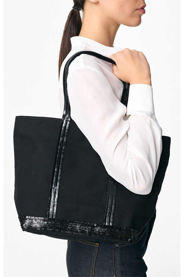 CANVAS M BLACK ZIPPED CABAS TOTE