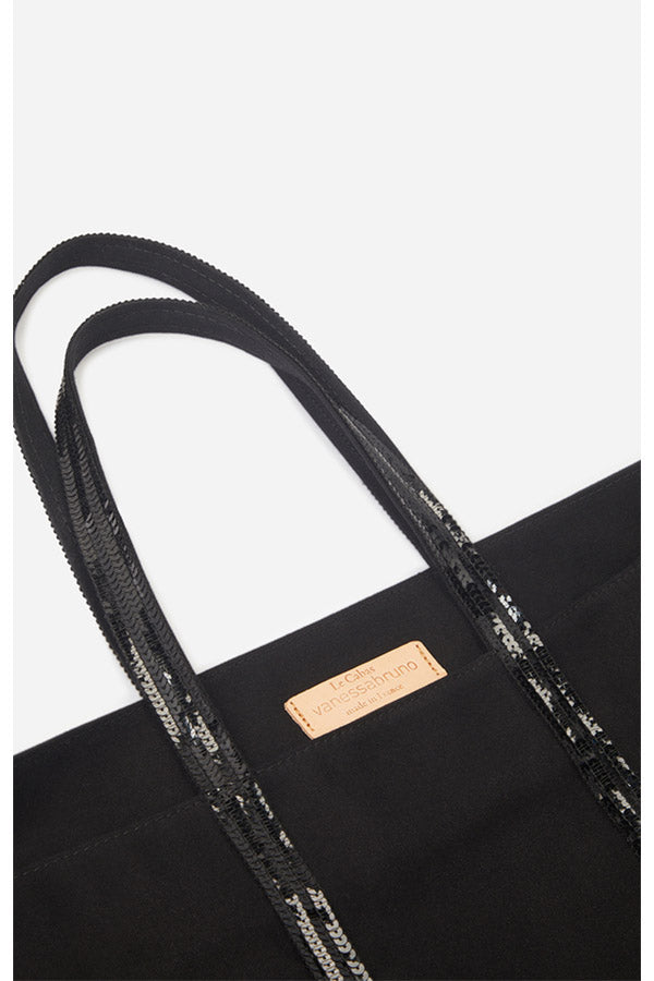 CANVAS L BLACK ZIPPED CABAS TOTE