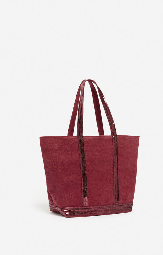 LINEN M RASPBERRY ZIPPED CABAS TOTE