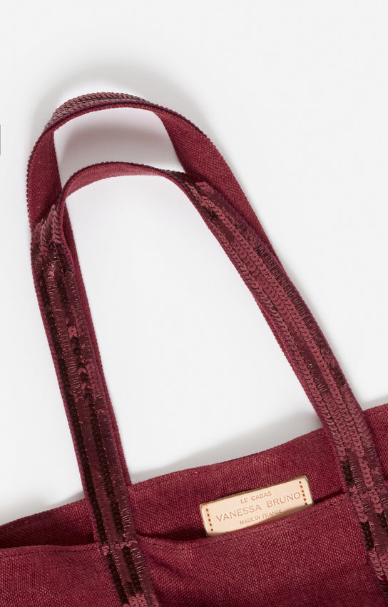 LINEN M RASPBERRY ZIPPED CABAS TOTE