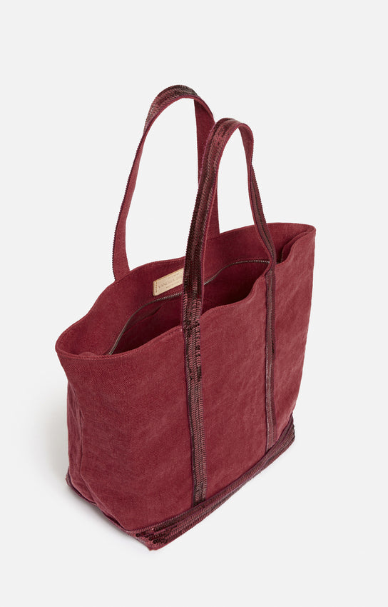 LINEN M RASPBERRY ZIPPED CABAS TOTE