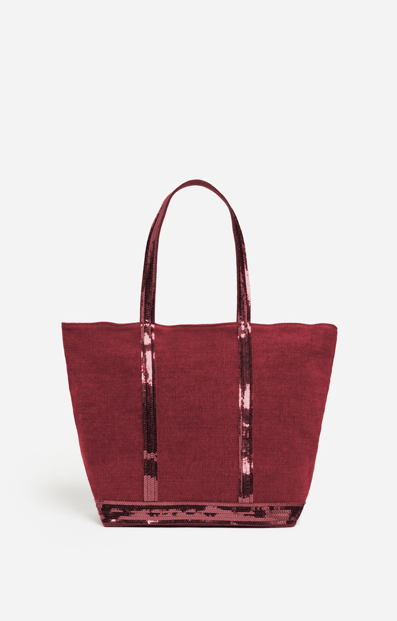 LINEN M RASPBERRY ZIPPED CABAS TOTE