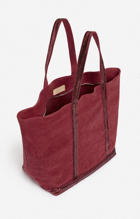 LINEN L RASPBERRY ZIPPED CABAS TOTE
