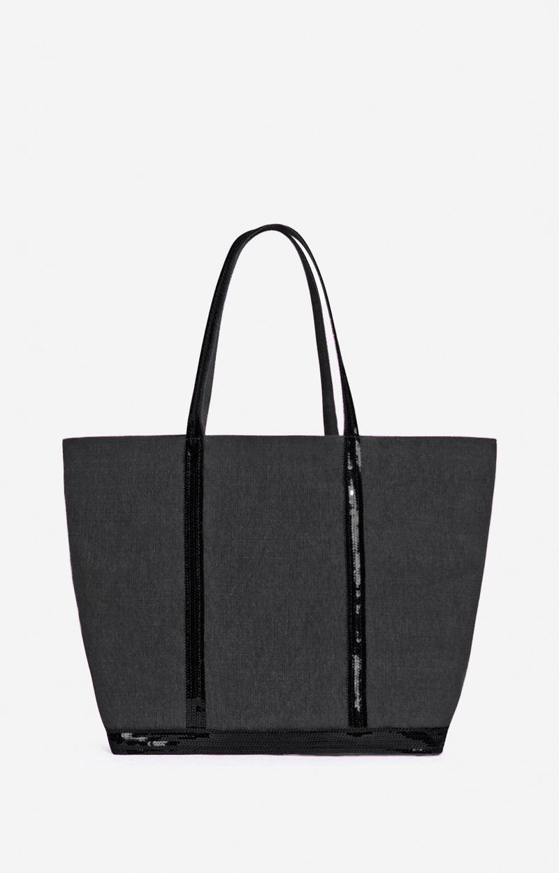 LINEN L BLACK CABAS TOTE