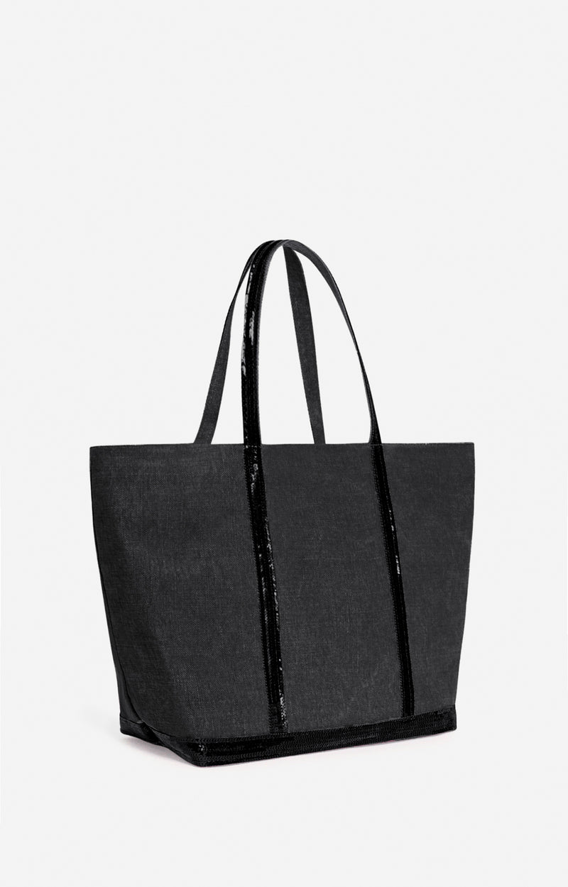 LINEN L BLACK CABAS TOTE