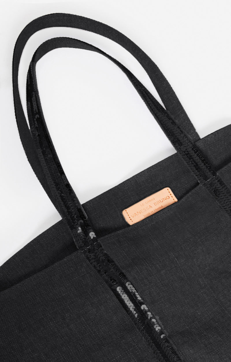 LINEN L BLACK CABAS TOTE