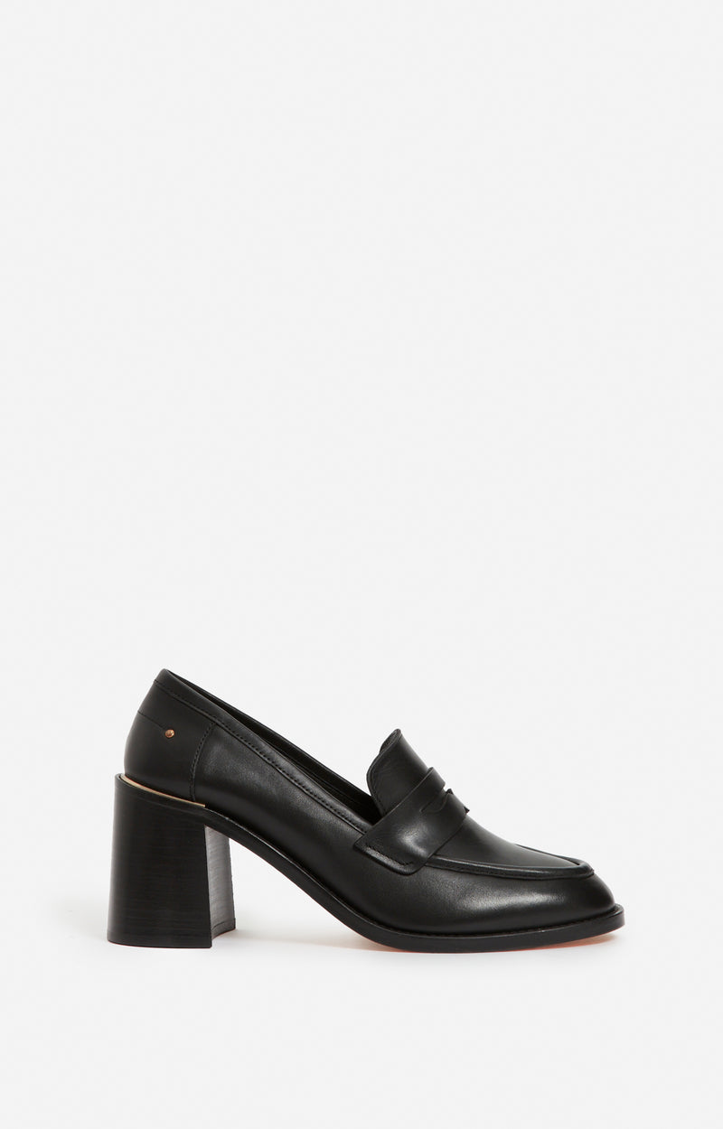 SMOOTH LEATHER HEELED LOAFERS