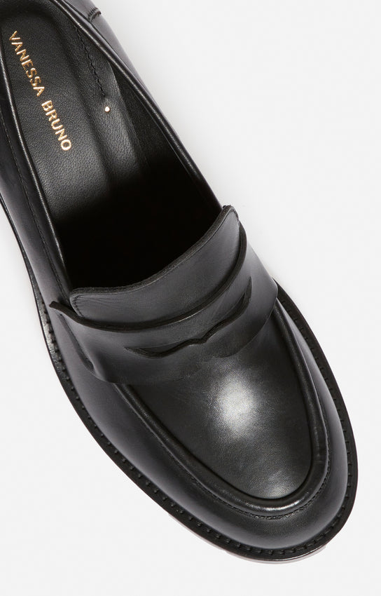 SMOOTH LEATHER HEELED LOAFERS