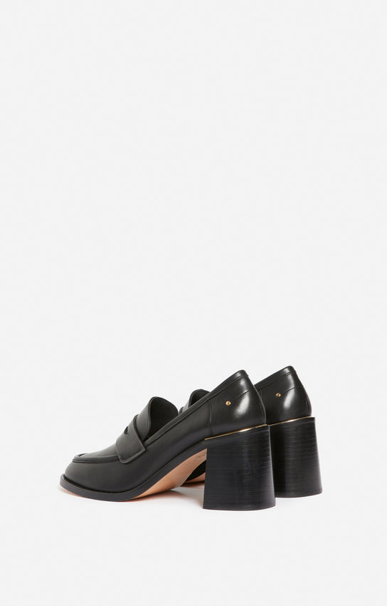 SMOOTH LEATHER HEELED LOAFERS