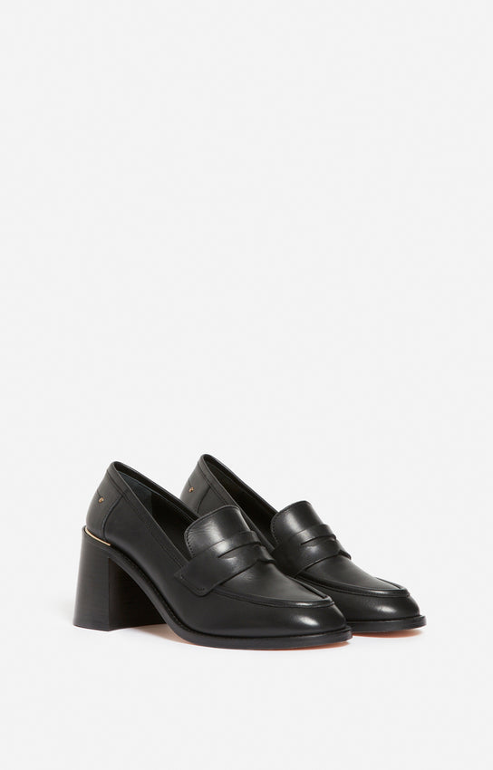 SMOOTH LEATHER HEELED LOAFERS
